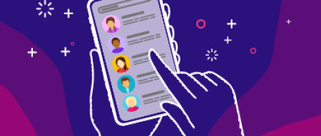 Cartoon concept of a growing text contact “list”