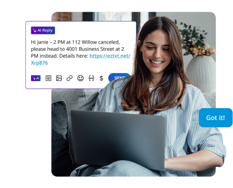 AI Reply text messages for employees